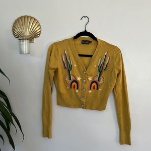 Voodoo Vixen cactus scene cropped sweater